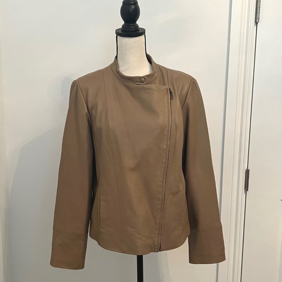 Live a Little Lamb Leather Moto Biker Jacket L Tan Camel - Picture 5 of 15